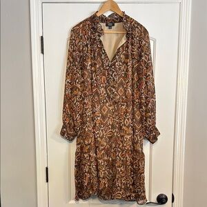 MSK WOMEN BROWN FLORAL V-NECK PLUS SIZE DRESS SIZE 3X